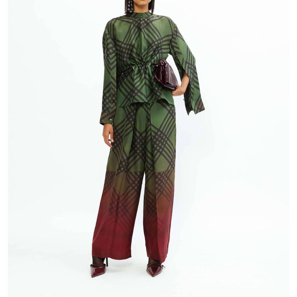 NEW LOVEBIRDS plaid ombre pants in hunter green tartan